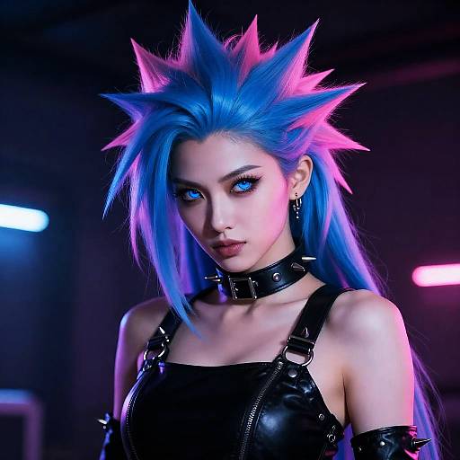 Fierce Cyberpunk Woman with Neon Hair