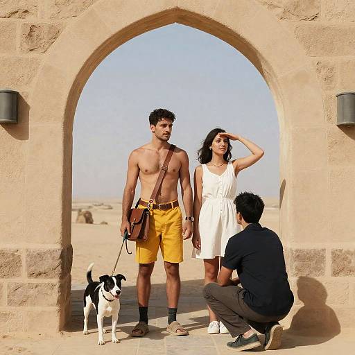 Desert Scene with Three Unique Characters