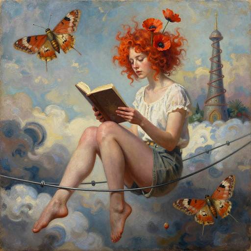 Surreal Woman on Wire with Moth