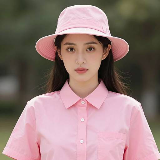 Woman in Pink Shirt and Hat
