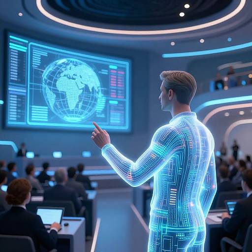 AI-Powered Political Leader Addressing Crowd