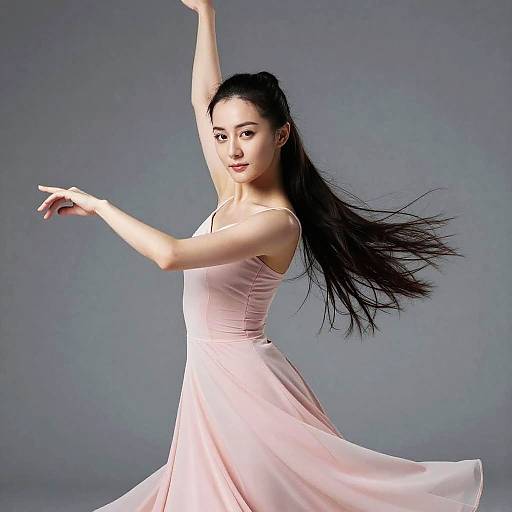 Photorealistic Woman Dancing in Pink Dress