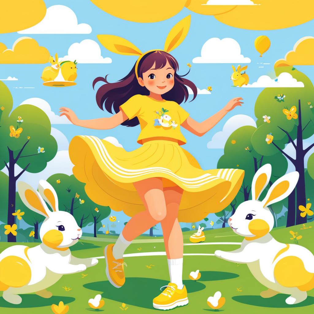 Playful Girl with Rabbits in Vector Art