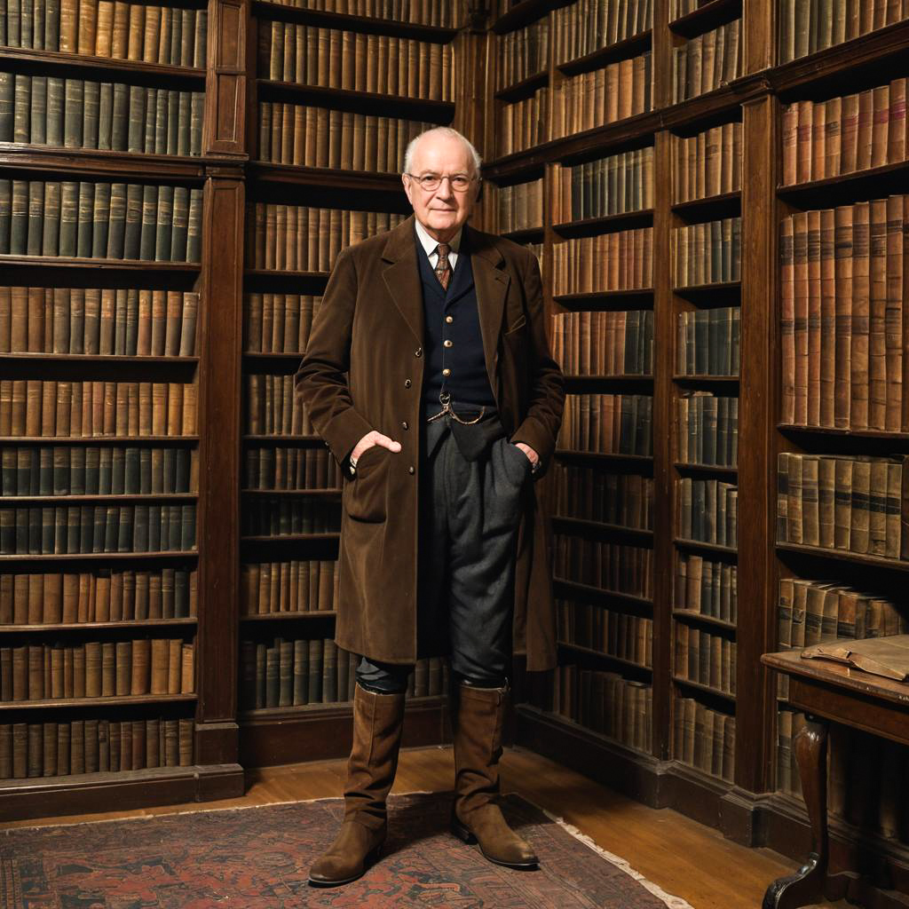 Elderly Gentleman in Vintage Library Pose