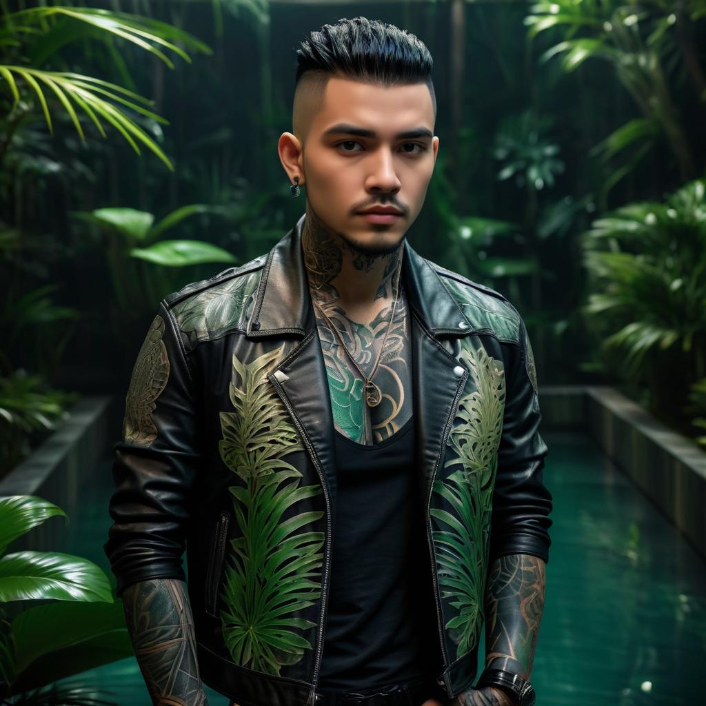 Serene Young Man in a Jungle Pool