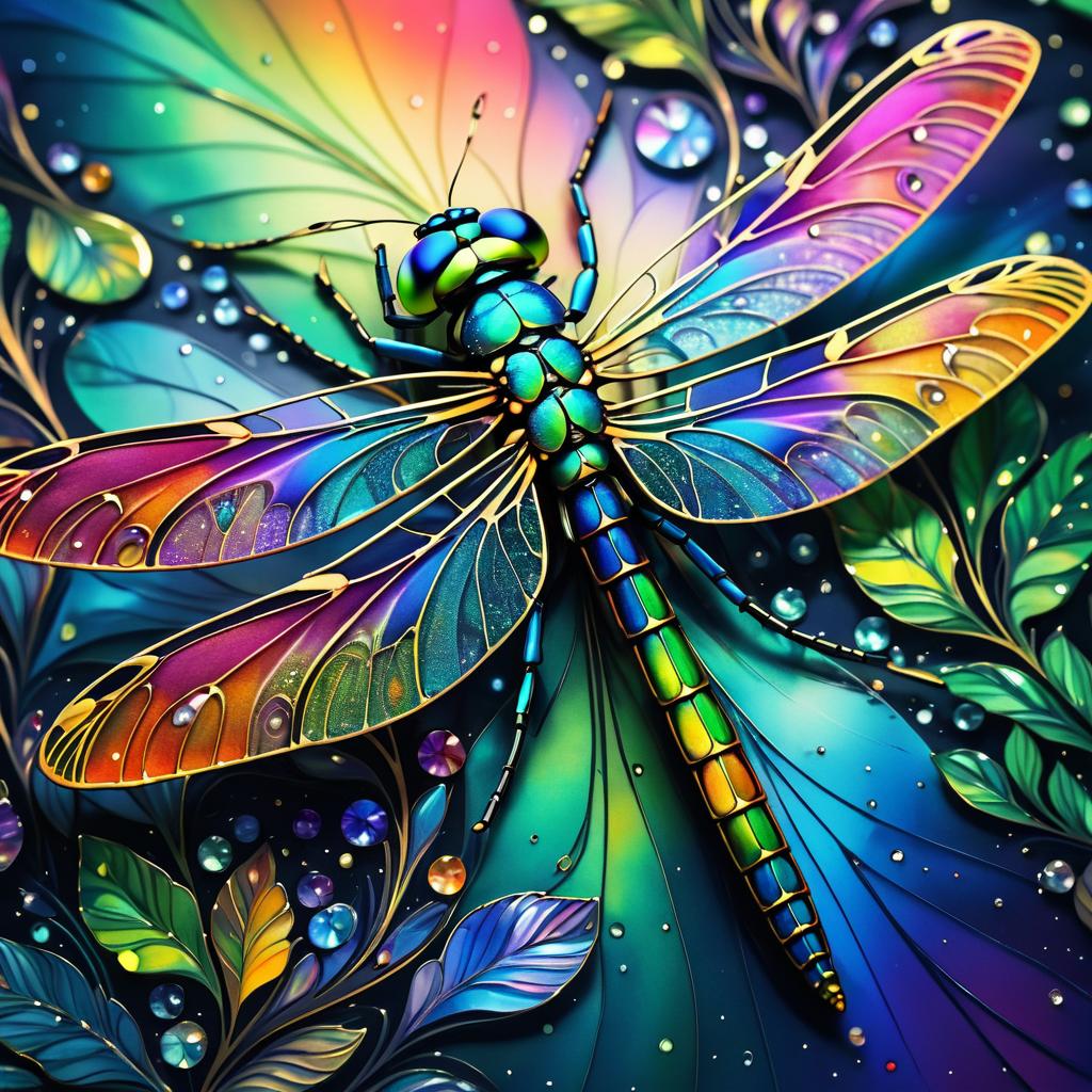 Vibrant Dragonfly Art in Klimt Style