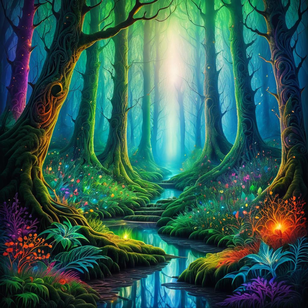 Vivid Fantasy Forest Painting Scene