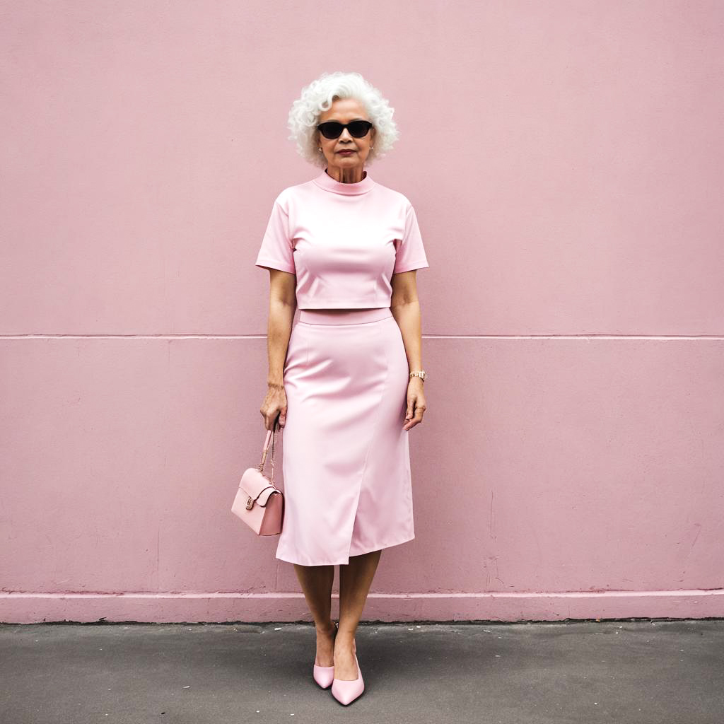 Sophisticated Senior Woman in Chic Pink Attire