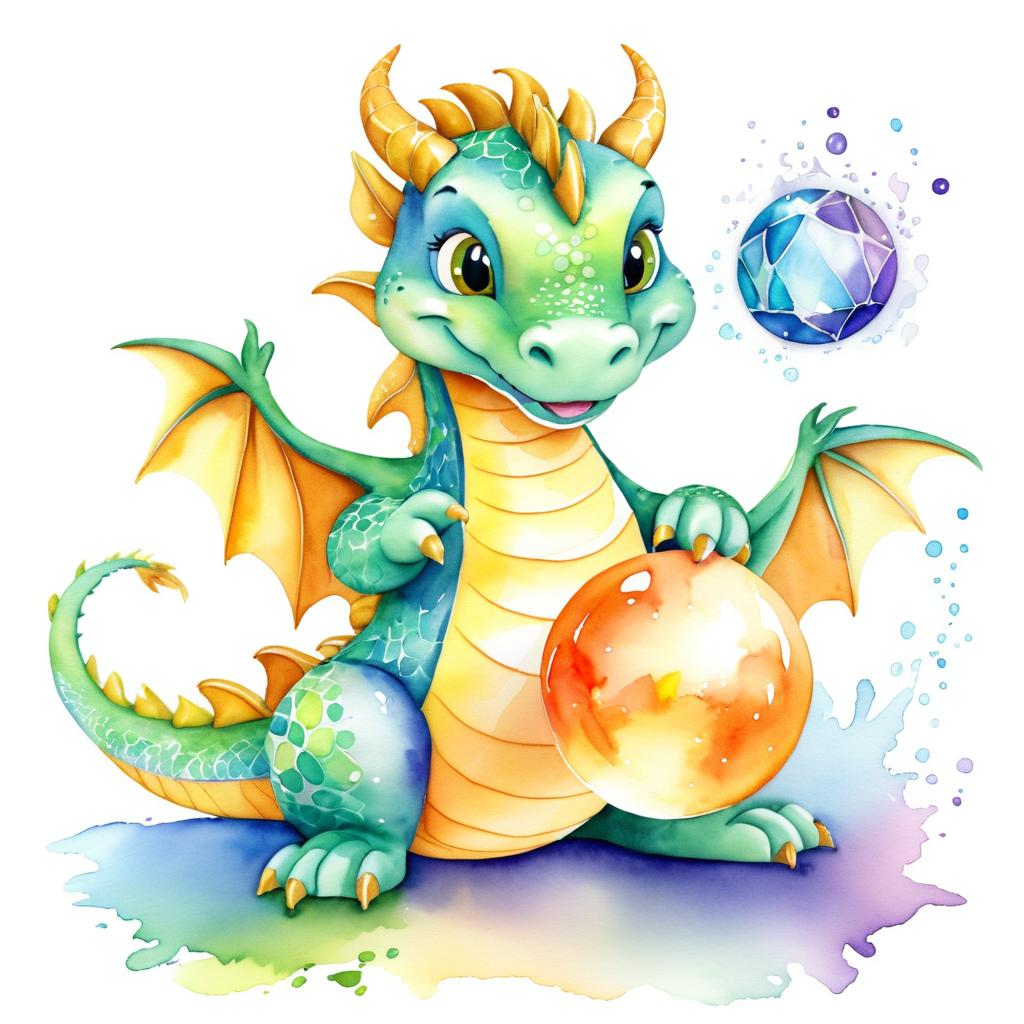 Whimsical Dragon with Shiny Gem Illustration