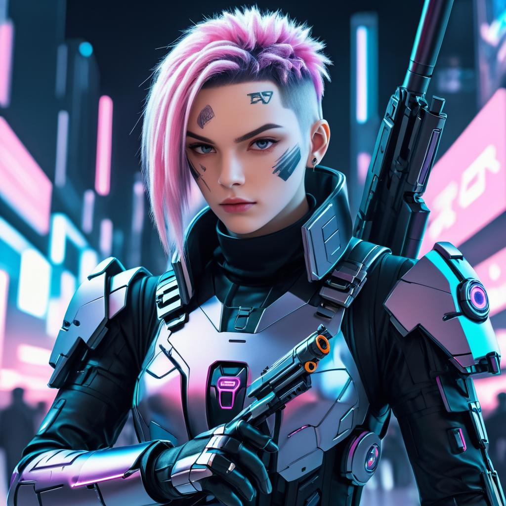 Cyberpunk Cyborg Portrait with Gun