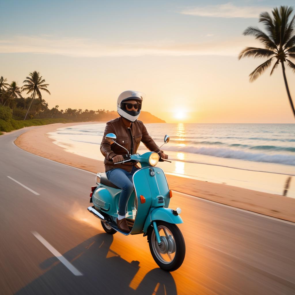 Moped Rider at Sunset Beach