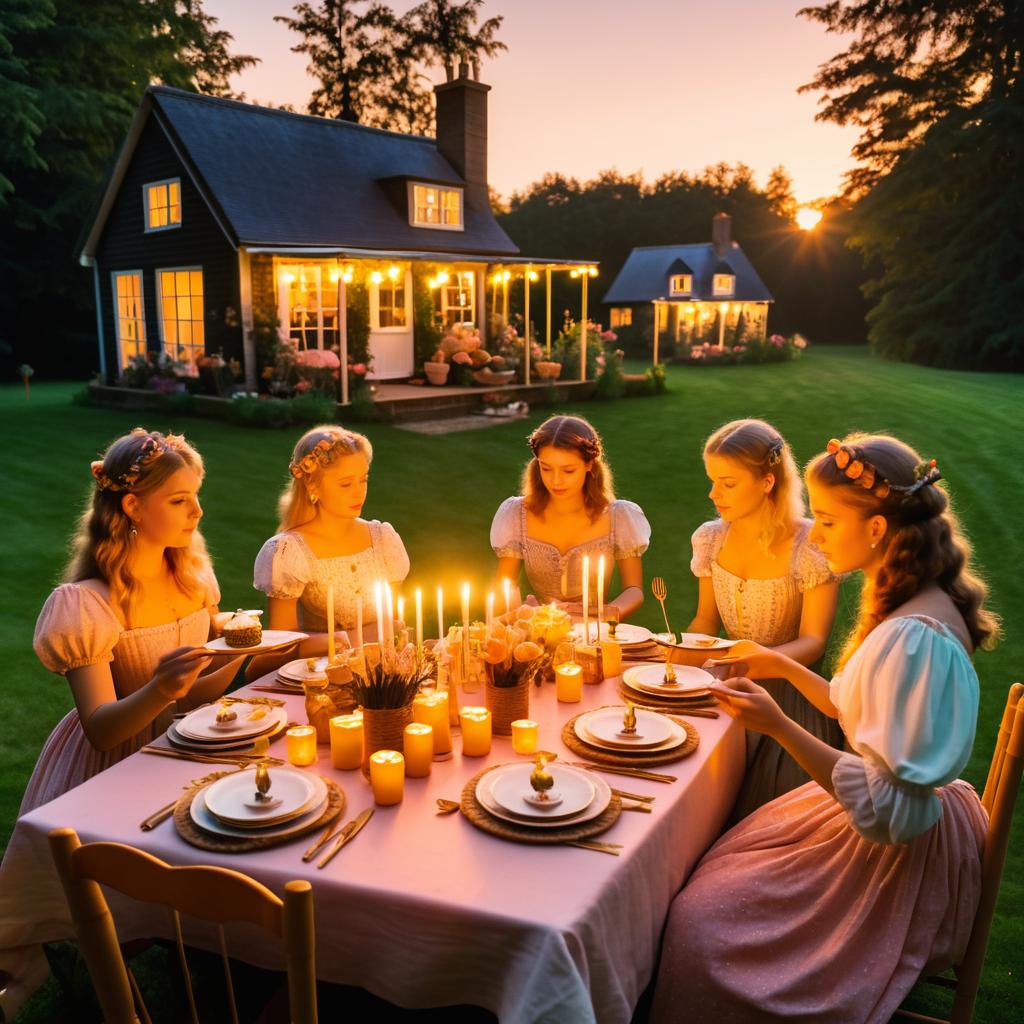 Charming Sunset Dinner Party Scene