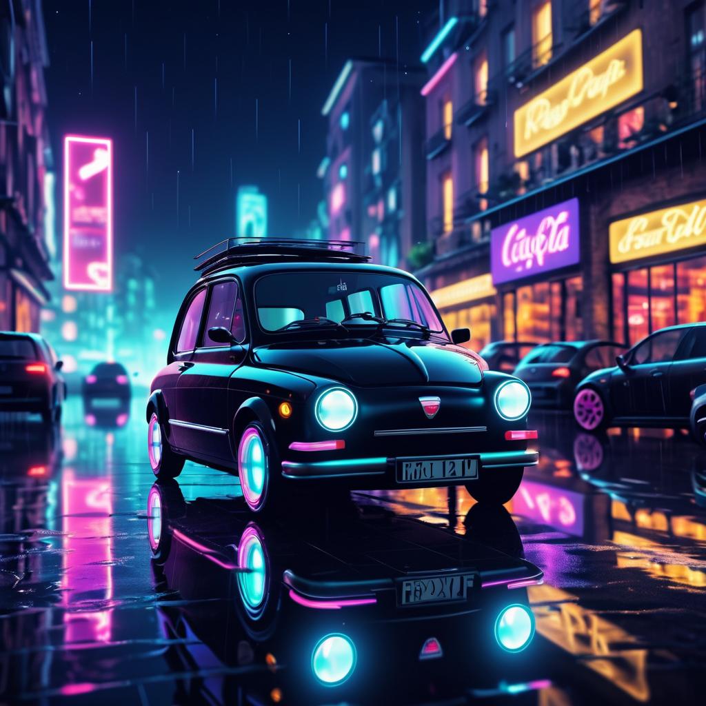 Futuristic Pixel Fiat Multipla Night Scene