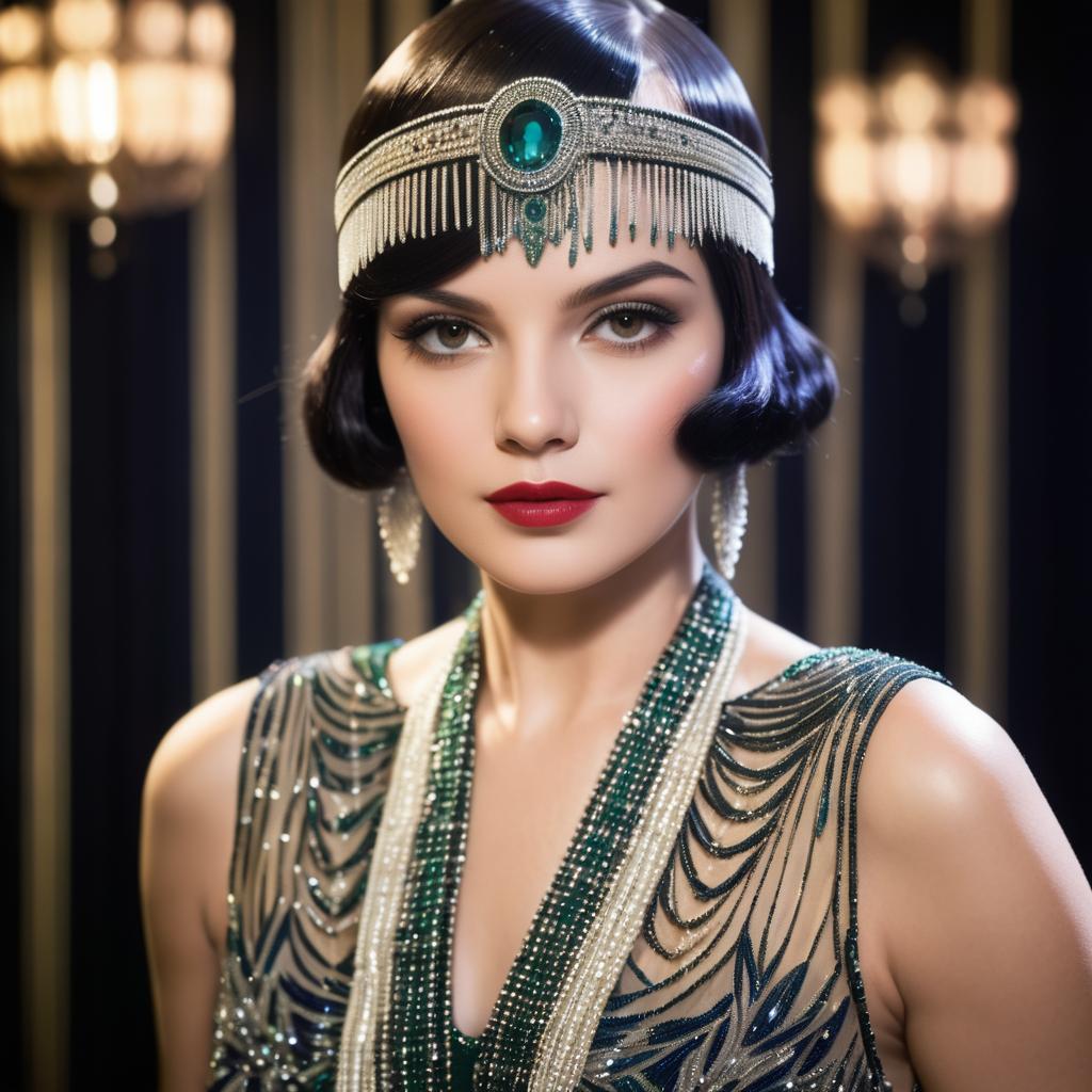 Elegant Flapper in Beaded Dress