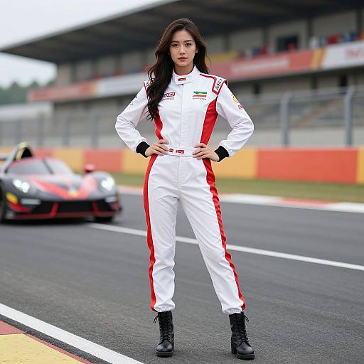 Woman in Race Car Outfit