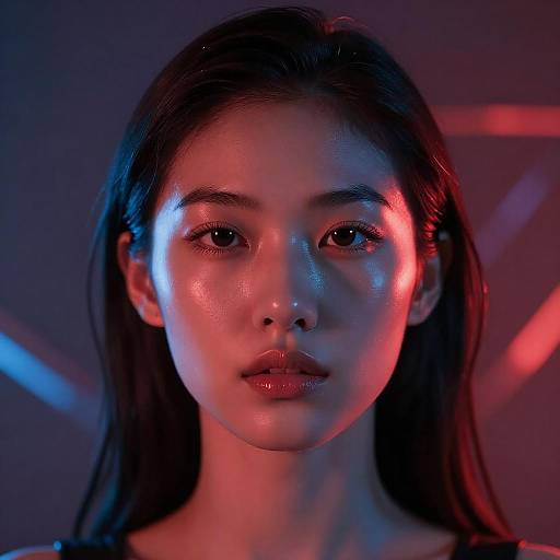 Futuristic Portrait of Woman with Red and Blue Lighting