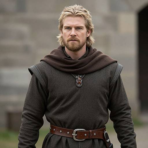 Blonde Bearded Man in Medieval Outfit