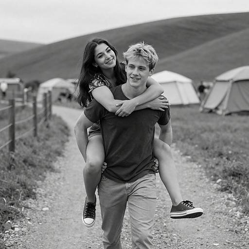 Black-and-White Couple Walking on Gravel Path