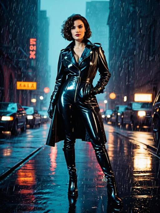 Noir Detective in Rainy Cityscape