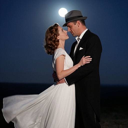 Elegant Couple Embracing Under Moonlight
