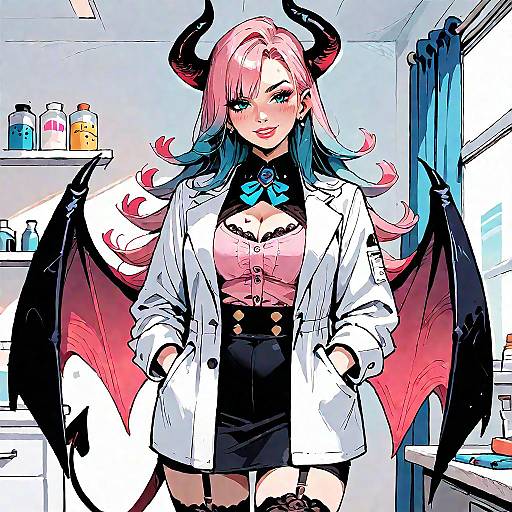Anime Demon Girl Scientist with Wings