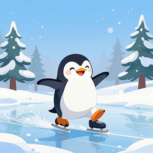 Joyful Penguin Sliding on Ice