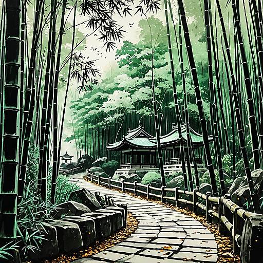 Serene Autumn Bamboo Forest Artwork