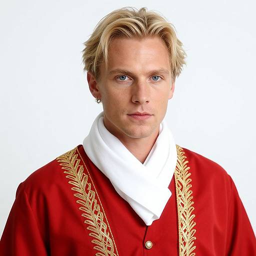 Blonde Man in Red Embroidered Robe