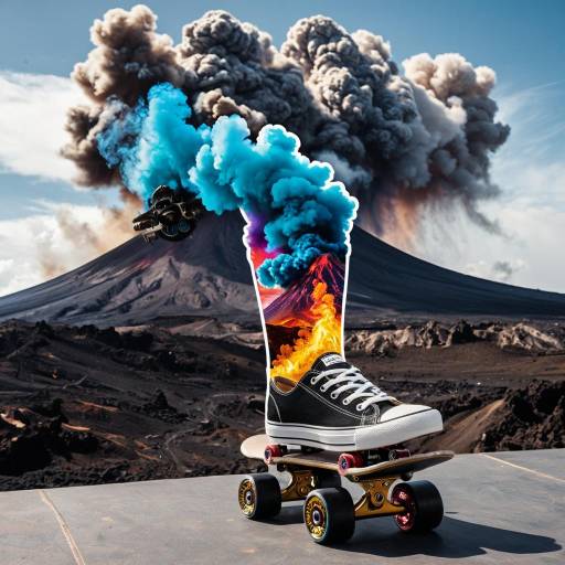 Skateboard with Volcanic Eruption Sticker