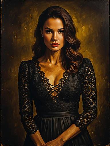 Elegant Woman in Black Lace Evening Dress