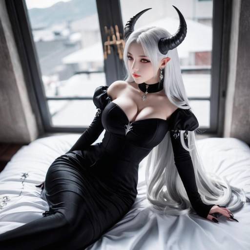 Demon Girl Lying on Bed Portrait