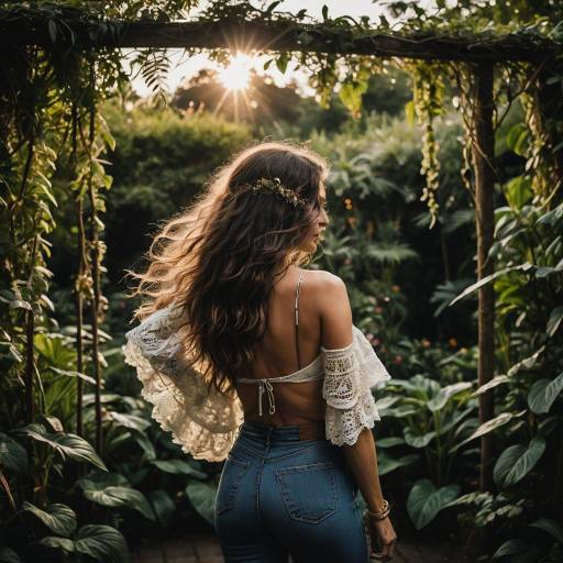 Whimsical Woman in a Bohemian Garden