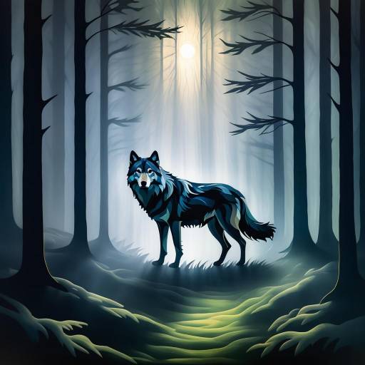 Mysterious Wolf in Foggy Forest
