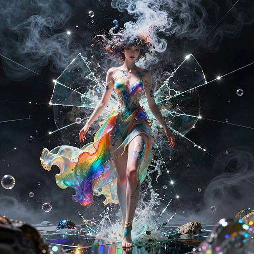 Surreal Rainbow Skirt Woman with Shattered Glass