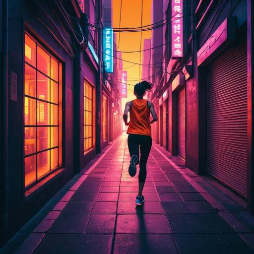 Neon Jogger Running Through Glowing Alleyway
