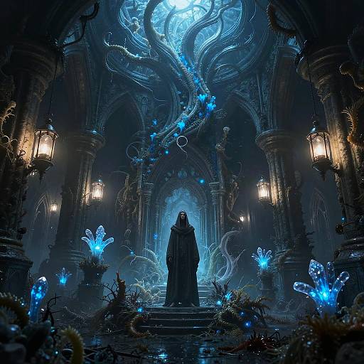 Sunken Gothic Crypt with Luminescent Algae