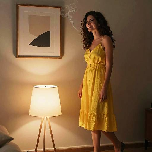 Joyful Brunette in Yellow Sundress