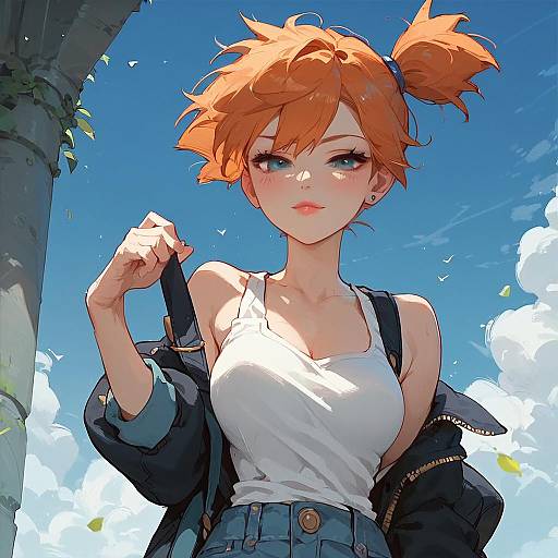 Anime Girl with Orange Hair Outdoors