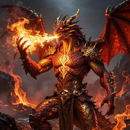 Fierce Dragonborn Sorcerer Breathing Fire