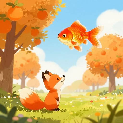 Whimsical Anime Fox and Goldfish