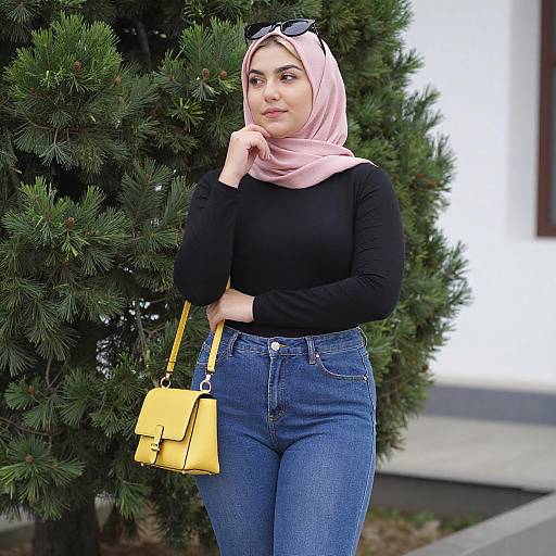 Curvy Woman in Pink Hijab Outdoors