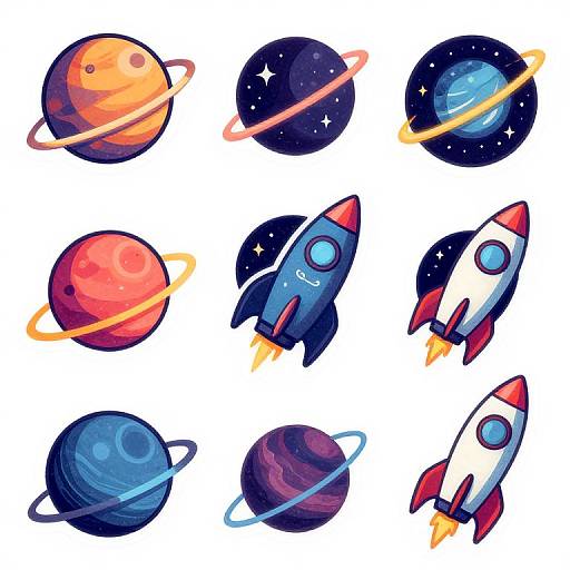 Retro-Futuristic Cosmic Sticker Designs