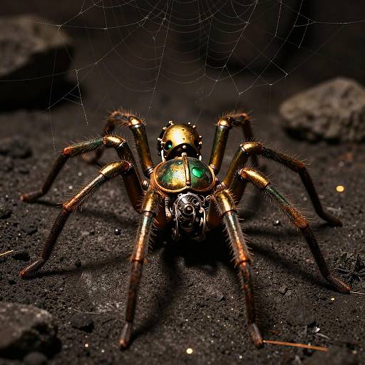 Vintage Mechanical Gold and Green Spider