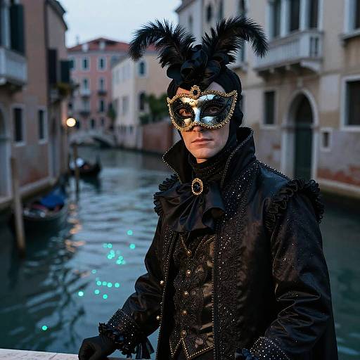 Bioluminescent Venetian Masked Aristocrat Portrait