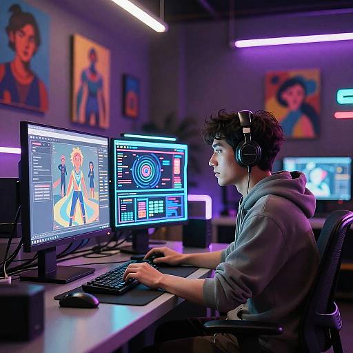Digital Artist Working in Cyberpunk Studio