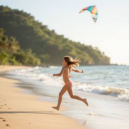 Little Girl Running on Beach Shoreline