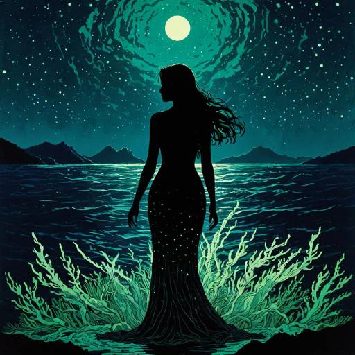 Silhouette of Sea Siren at Night