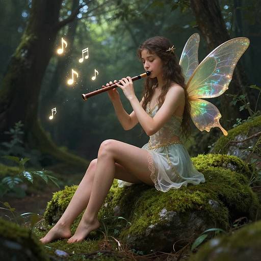 Nymph Playing Flute in Enchanted Forest