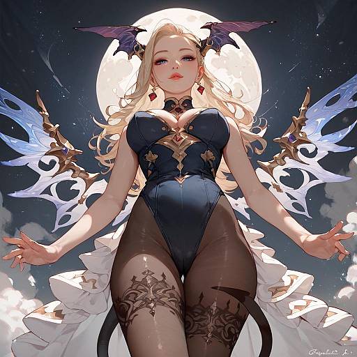 Fantasy Succubus with Wings Under Full Moon