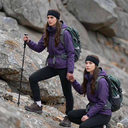 Dynamic Duo Hiking on Rocky Terrain